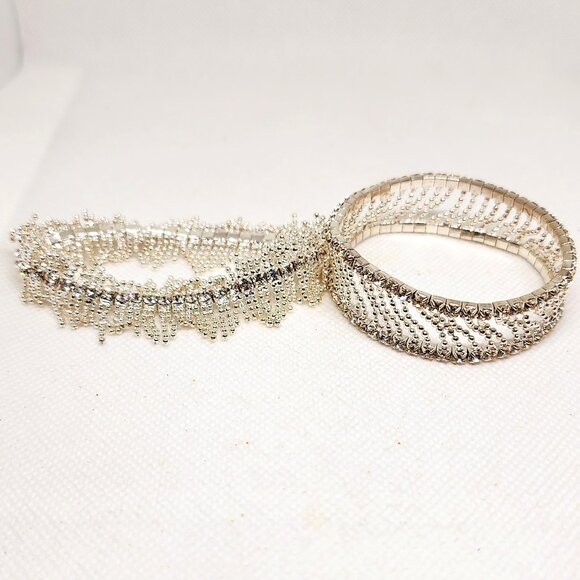 Two pair of rhinestone silver stretch bracelets for elegant use - Picture 1 of 5